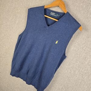 Polo Ralph Lauren 100% Pima Cotton V-neck Sweater Vest Blue Mens Sz L